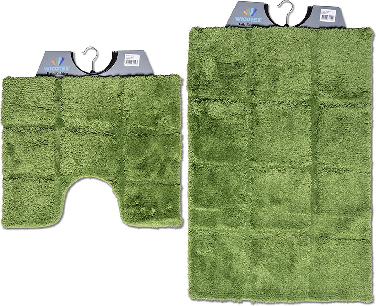 Wicotex - Badmat set met Toiletmat - WC mat met uitsparing ruit Groen - Antislip onderkant