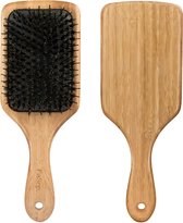 Antistatische wildzwijnharen paddle haarborstel, professionele bamboe stylingborstel voor ontharing en ontwarring, geschikt voor dik en lang, glad en krullend haar