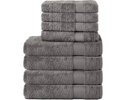 Komfortec Handdoekenset – Set van 8 - 4x Handdoek 50x100 cm en 4x Badhanddoek 70x140 cm - 100% Katoen - Antraciet grijs