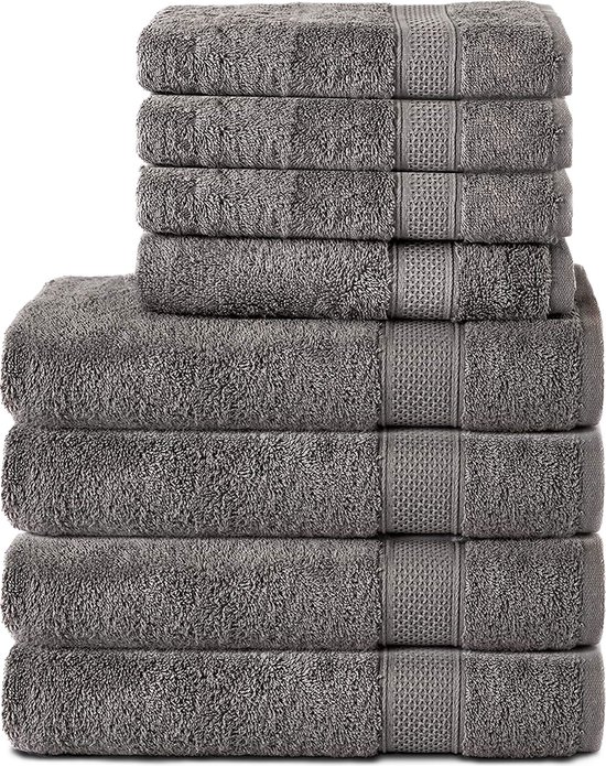 Komfortec Handdoekenset – Set van 8 - 4x Handdoek 50x100 cm en 4x Badhanddoek 70x140 cm - 100% Katoen - Antraciet grijs