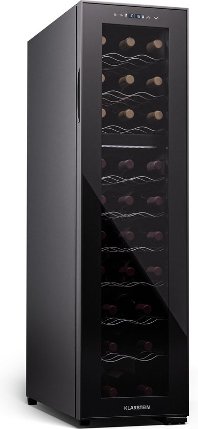 Klarstein Vrijstaande Wijnkoelkast 2 Zones - Drankenkoelkast Klein - Glazen Deur - Flessenkoelkast Binnen/Buiten - 27 Flessen - Zwart