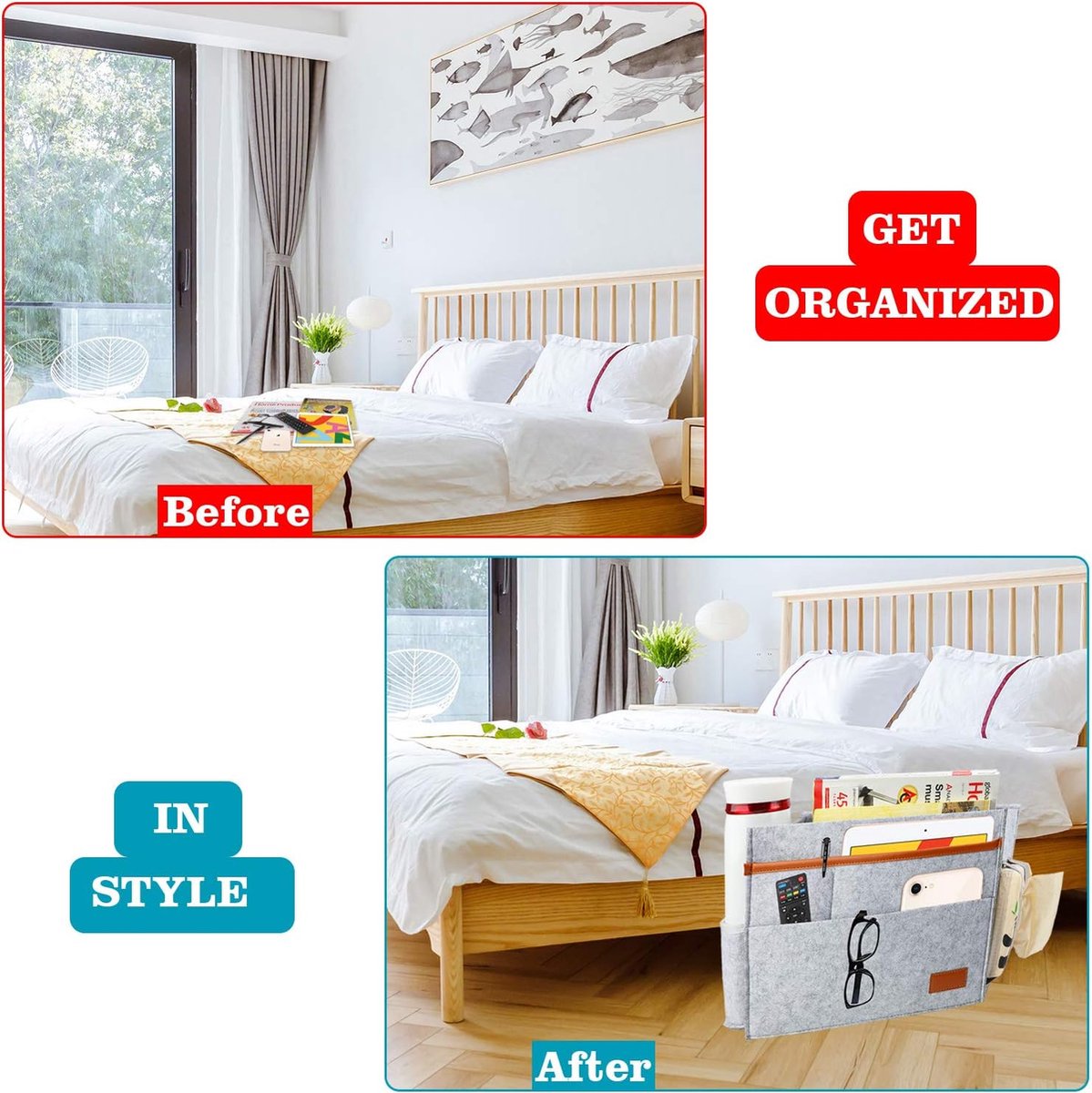 2 Poches De Rangement De Lit Suspendues - Organisateur De Chevet Imperméable | Pour Livres, Téléphone, Lunettes