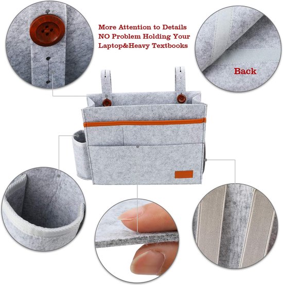 Vilten Bedtas Voor Het Ophangen Van Je Bureau, Organizer Voor Bed Hangorganizer Hangtas Hoogslaper Boxspring Organizer Lichtgrijs