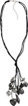 Behave Lange ketting grijs zwart met hart en druppel en ronde hangers 63 cm