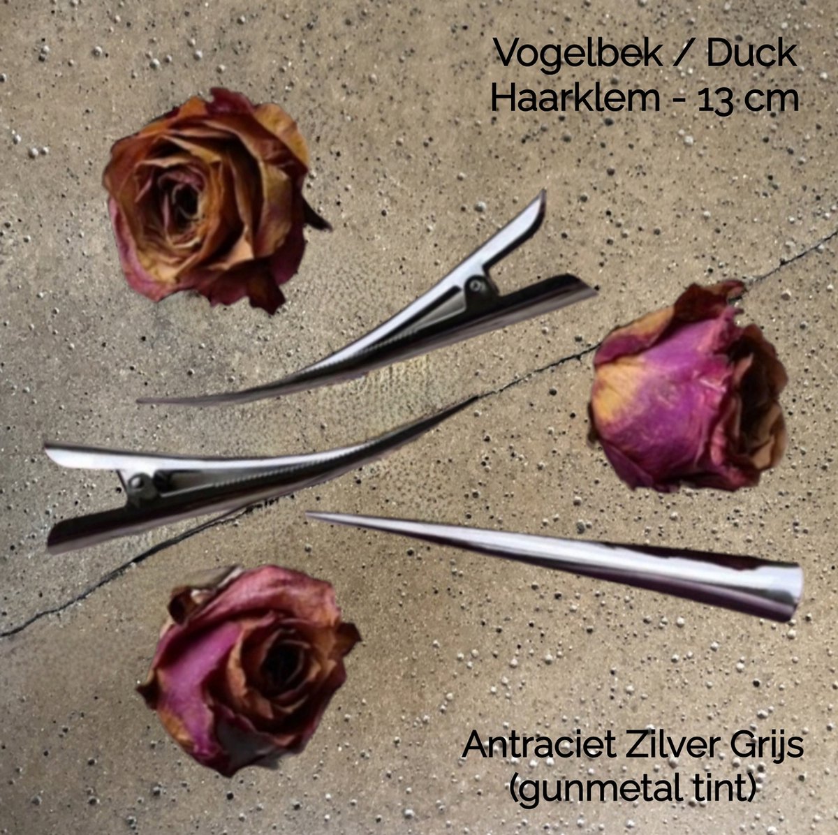 Metalen Duck Haarklem - Antraciet Zilver Grijs / Gunmetal tint - 13 cm - met tandjes - Platbek Vogelbek - volwassenen tieners kinderen - casual feest