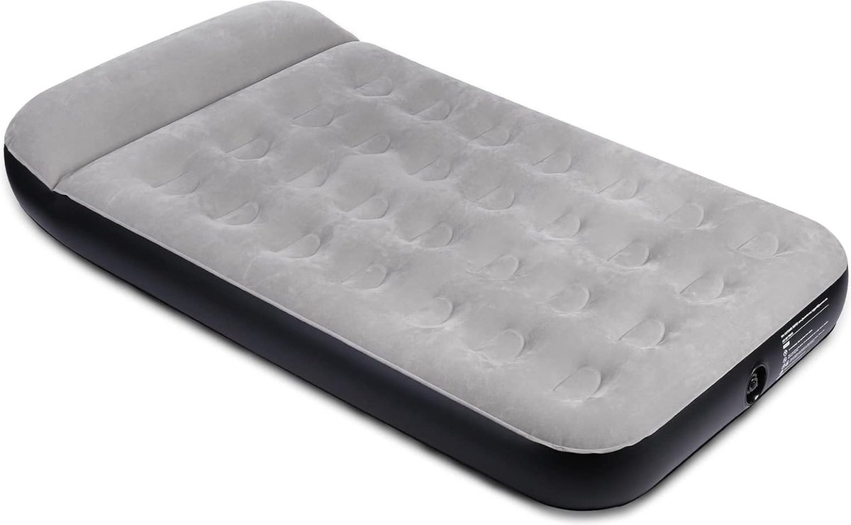 Camping Luchtmatras Luchtbed met Kussen, met Verhoogd Fluweelachtig Oppervlak, Gemakkelijk Opblaasbaar, Duurzaam Opblaasbed, voor Reizen als Gastenbed (100 x 190 cm zonder Pomp)