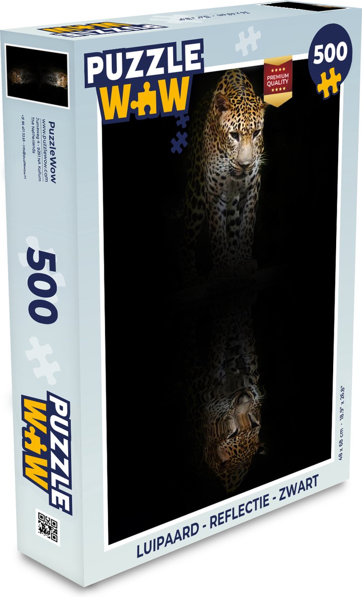 Puzzel Luipaard - Reflectie - Zwart - Legpuzzel - Puzzel 500 stukjes