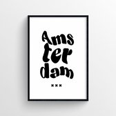 Posters vintage - Amsterdam - 70 x 50 - zwart wit - stads poster- wanddecoratie - Made in Holland - Artwork - hippie print