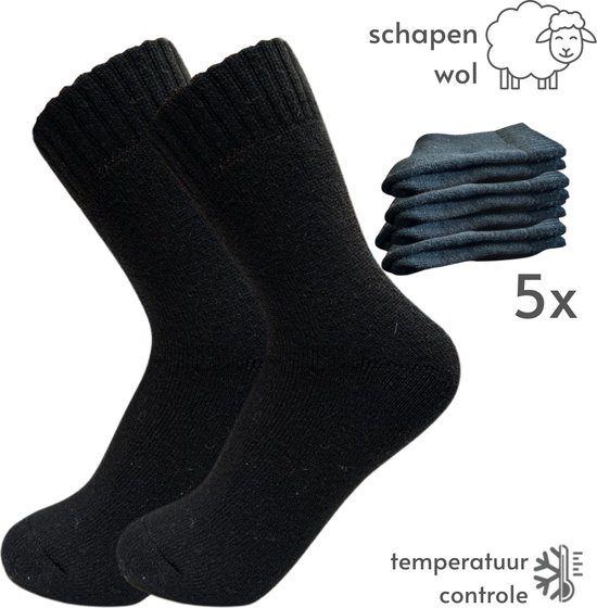 Warme Thermo Sokken set - 5 paar Sokken met Wol - maat 36-40 - Wintersokken dames