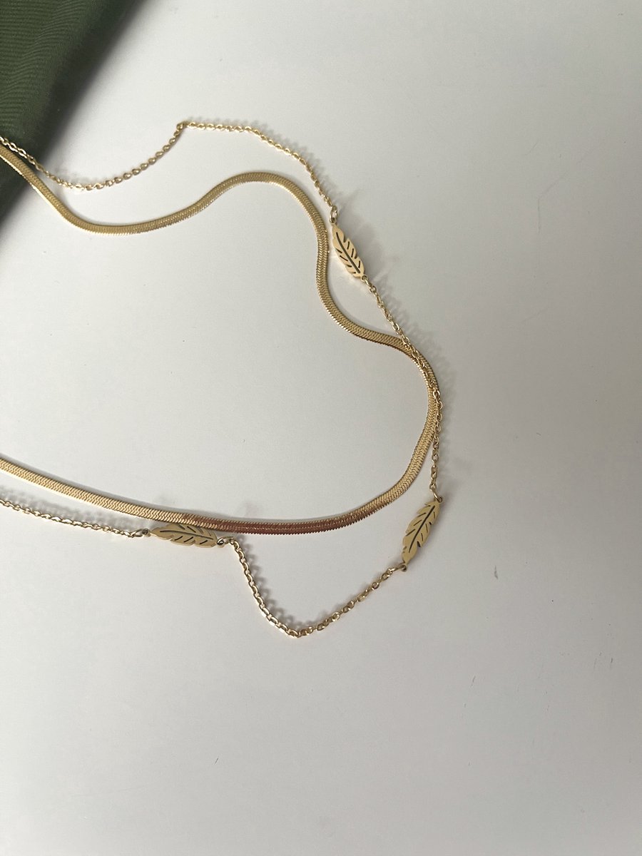 Lâhza Jewelry - Ketting met veren - RVS - goud