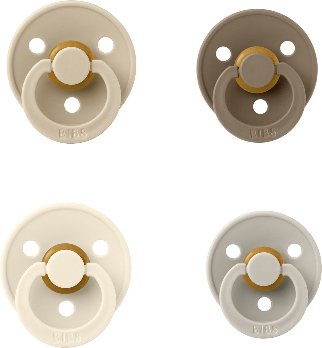 Goedkoopste Bibs fopspeen 0-6 maand set 4 stuks Sand,Ivory,Vanilla en Dark Oak maat 1