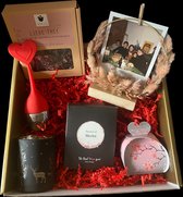 Kerst giftbox, kaarsje, droogbloemen hoepel foto lijsje heerlijke thee met rozenblaadjes, Theelichtje, kerstbox