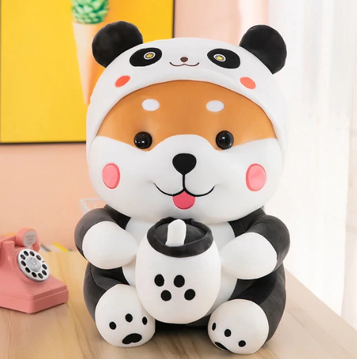 Torr® - Kawaii knuffel XL - 50CM - Shiba Inu - Bubble Thee - XL - Squishy - Squish Knuffel - Hond Knuffel - Zwarte Panda