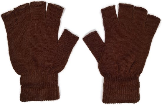 Gants sans doigts 3BMT® - Gants sans Gants pour femmes - Taille unique - Chauffe-poignets - Sans bouts de doigts - Marron