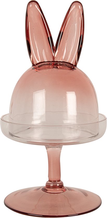 Clayre & Eef Stolp Ø 12x23 cm Roze Glas Rond Konijn Glazen Stolp