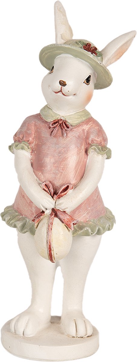 Beeld Konijn 15 cm Wit Roze Polyresin