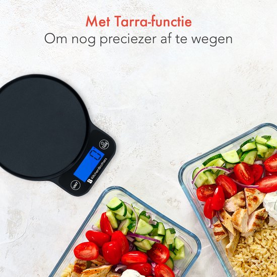 KitchenBrothers Keukenweegschaal - Weegschaal Keuken Digitaal - 1 g tot 6 kg - Tarra Functie - Zwart