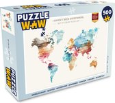Puzzel Wereldkaart - Quotes - Waterverf - Kinderen - Jongen - Meisjes - Bucketlist - Legpuzzel - Puzzel 500 stukjes