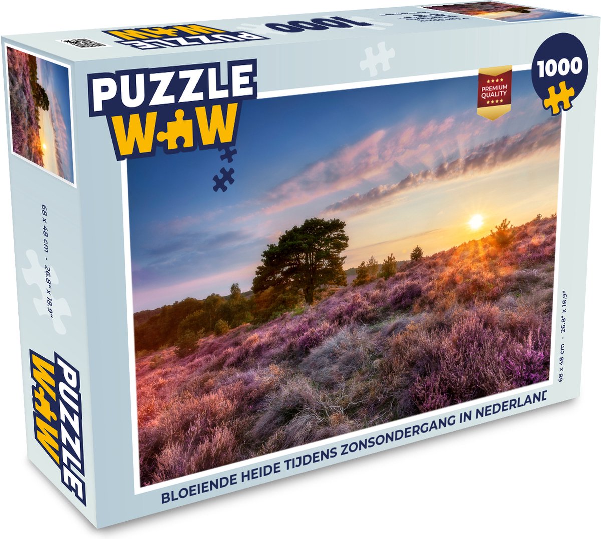Puzzel Bloeiende heide tijdens zonsondergang in Nederland - Legpuzzel - Puzzel 1000 stukjes volwassenen