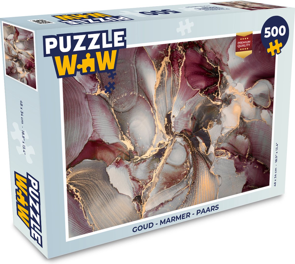 Puzzel Goud - Marmer print - Paars - Legpuzzel - Puzzel 500 stukjes