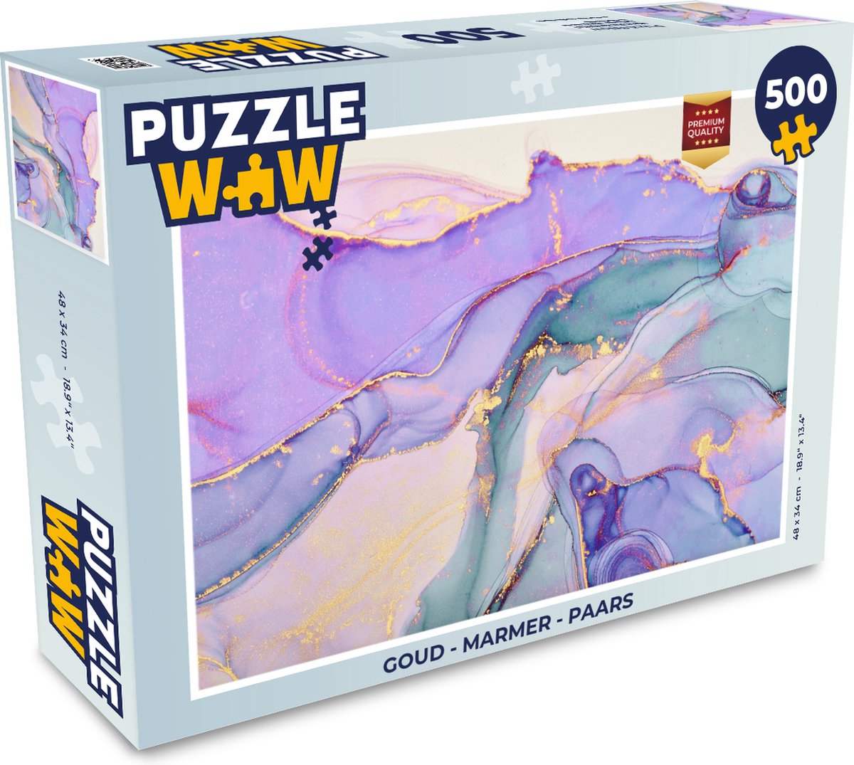 Puzzel Goud - Marmer print - Paars - Legpuzzel - Puzzel 500 stukjes