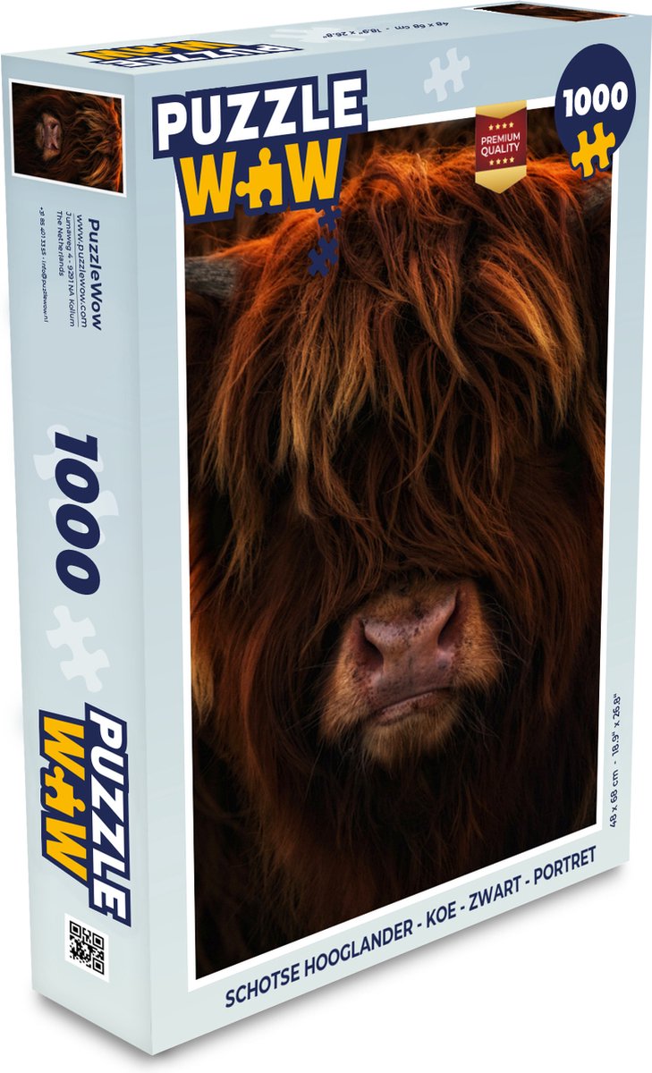 Puzzel Schotse Hooglander - Koe - Zwart - Portret - Legpuzzel - Puzzel 1000 stukjes volwassenen