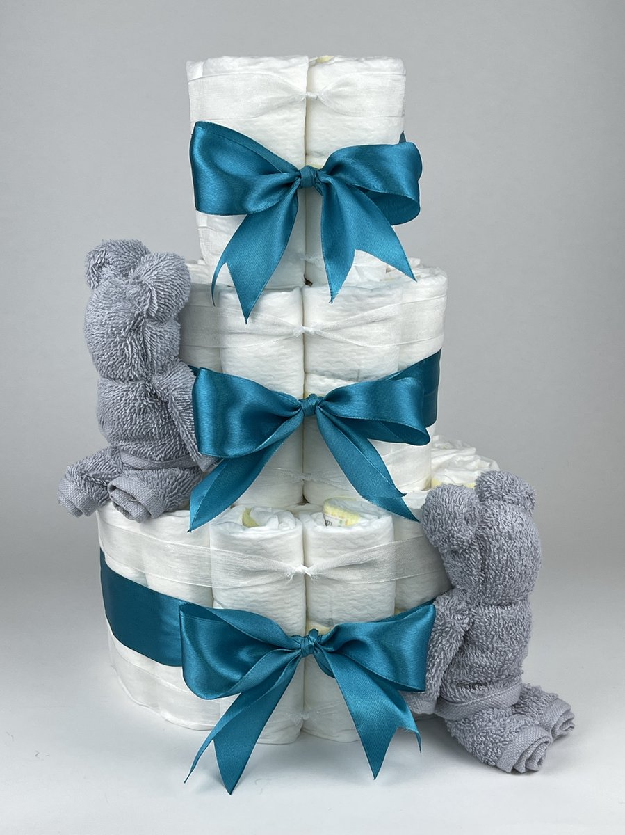 Goedkoopste Chouette-Chouette | Luiertaart Neutraal | Kraamcadeau | Geboorte Jongen Meisje | Babyshower | Beren Grijs - Petrol