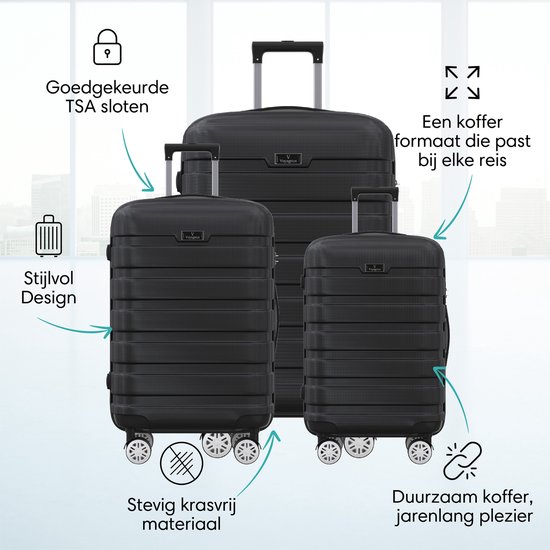 Voyagoux® REVELATION - Reiskoffer Medium - 71L - Koffers - Reiskoffer met wielen -Zwart - TSA Slot