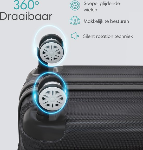 Voyagoux® REVELATION - Reiskoffer Medium - 71L - Koffers - Reiskoffer met wielen -Zwart - TSA Slot