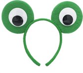 KIMU Haarband Kikker Groen Bewegende Kikkerogen - Groene Diadeem Oog Ogen Oogjes Reptiel Vilt Frog Dames Heren Volwassenen Kinderen Festival
