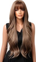 Velox Damespruik - Pruiken Dames – Hair Wig – Haarstuk – Wasbaar – Kambaar – Hoge Kwaliteit – Dames Lang Haar – Donker