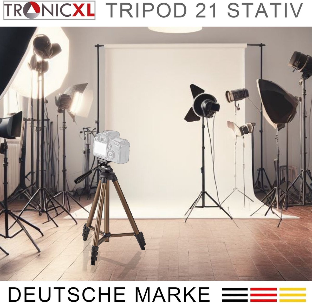 TronicXL 360° Tripod 21 camerastatief statief DSLR aluminium 130 cm voor camera universeel, geschikt voor AgfaPhoto Selecta 16 Precisa 1430 Sensor 500D