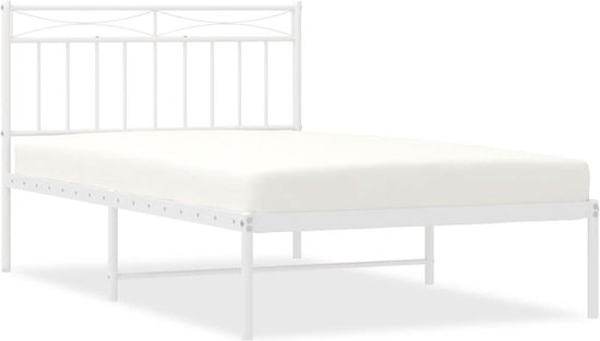 vidaXL - Bedframe - met - hoofdbord - metaal - wit - 107x203 - cm