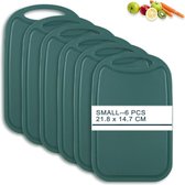 Ontbijtplankjes, 6-delige set met sapgat, 22 x 15 cm, antibacteriële snijplank, kunststof, antislip, BPA-vrij, klein groen, ontbijtplankje van kunststof, vaatwasmachinebestendig