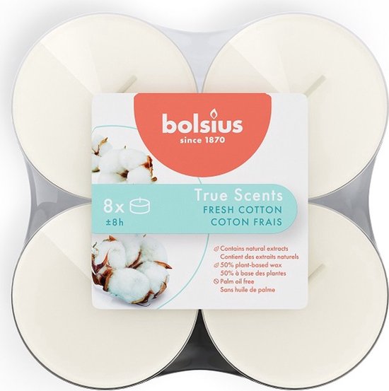 Bolsius Maxi Waxinelichtjes True Scents - Fresh Cotton - 8 Stuks