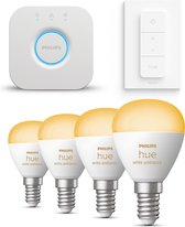 Bol.com Philips Hue Starterspakket White Ambiance Kogellamp E14 - 4 Hue Lampen Bridge en Dimmer Switch - Eenvoudige Installatie ... aanbieding