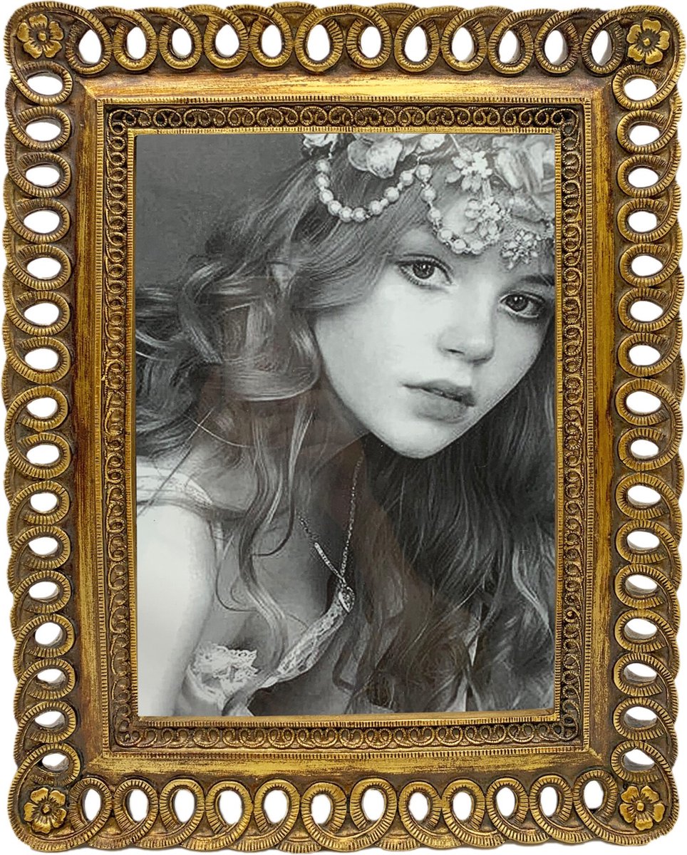 Lnxp Fotolijst repro barok antiek frame met glas 56 x 46 cm rechthoek foto's van 30 x 40 cm of 40 x 30 cm (goud zilver duo-kleur