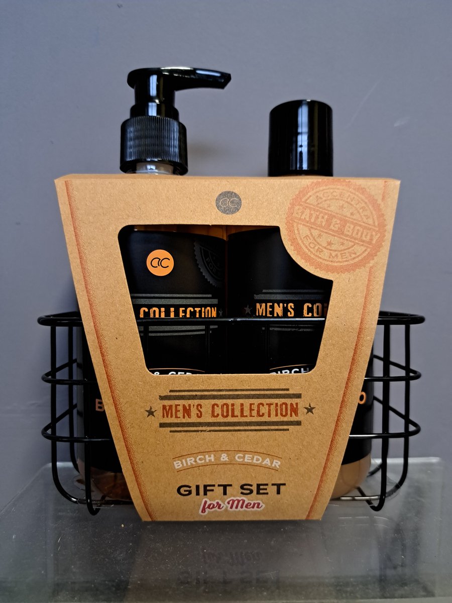 Goedkoopste geschenk set mannen verjaardag - kerst - leuk kado - origineel pakje - vader dag - shampoo - douche gel - men's collection- metalen vlecht mandje