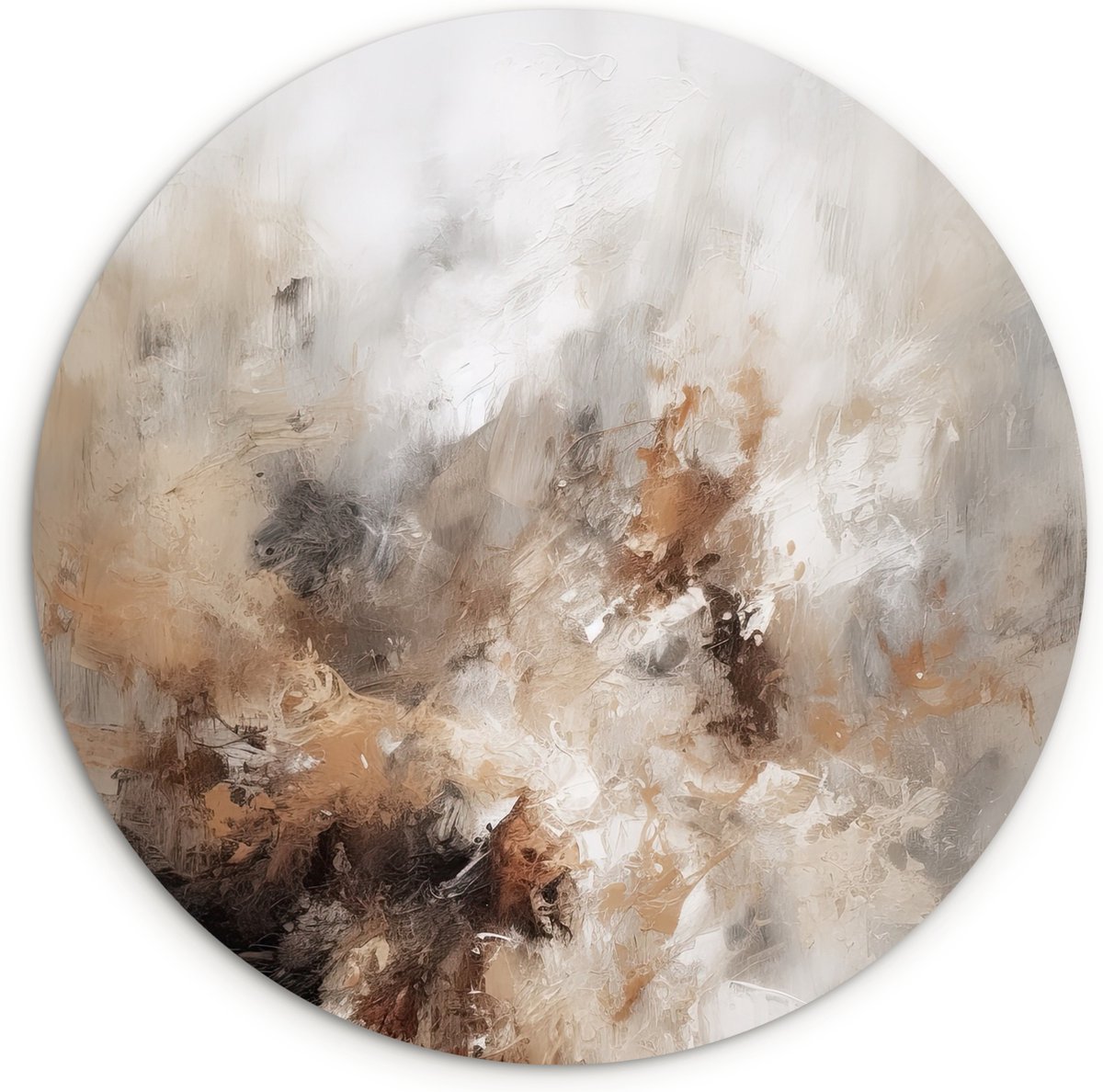 WallCircle® Wandcirkel 140x140 cm - Muurcirkel Verf - Abstract - Beige - Kunst - Muurdecor