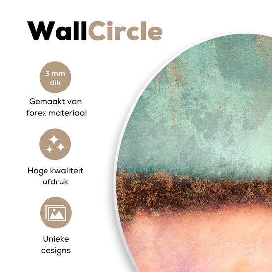 WallCircle® Wandcirkel 30x30 cm - Muurcirkel Goud - Verf - Abstract - Groen - Roze - Muurdecoratie woonkamer - Wanddecoratie slaapkamer - Kamer decoratie accessoires - Ronde schilderijen