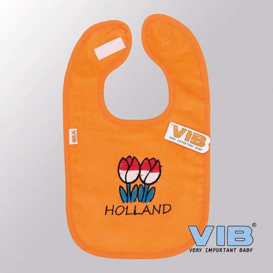 VIB® - Slabbetje Luxe velours - Holland met tulpen (Oranje) - Babykleertjes - Baby cadeau - EK voetbal 2024 - EK voetbal versiering - Europees kampioenschap voetbal