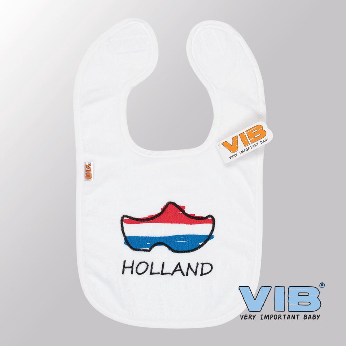 Goedkoopste VIB® - Slabbetje Luxe velours - Holland met Klompen (Wit) - Babykleertjes - Slabbetjes - zwangerschap aankondiging - baby aankondiging