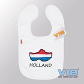 VIB® - Slabbetje Luxe velours - Holland met Klompen (Wit) - Babykleertjes - Baby cadeau