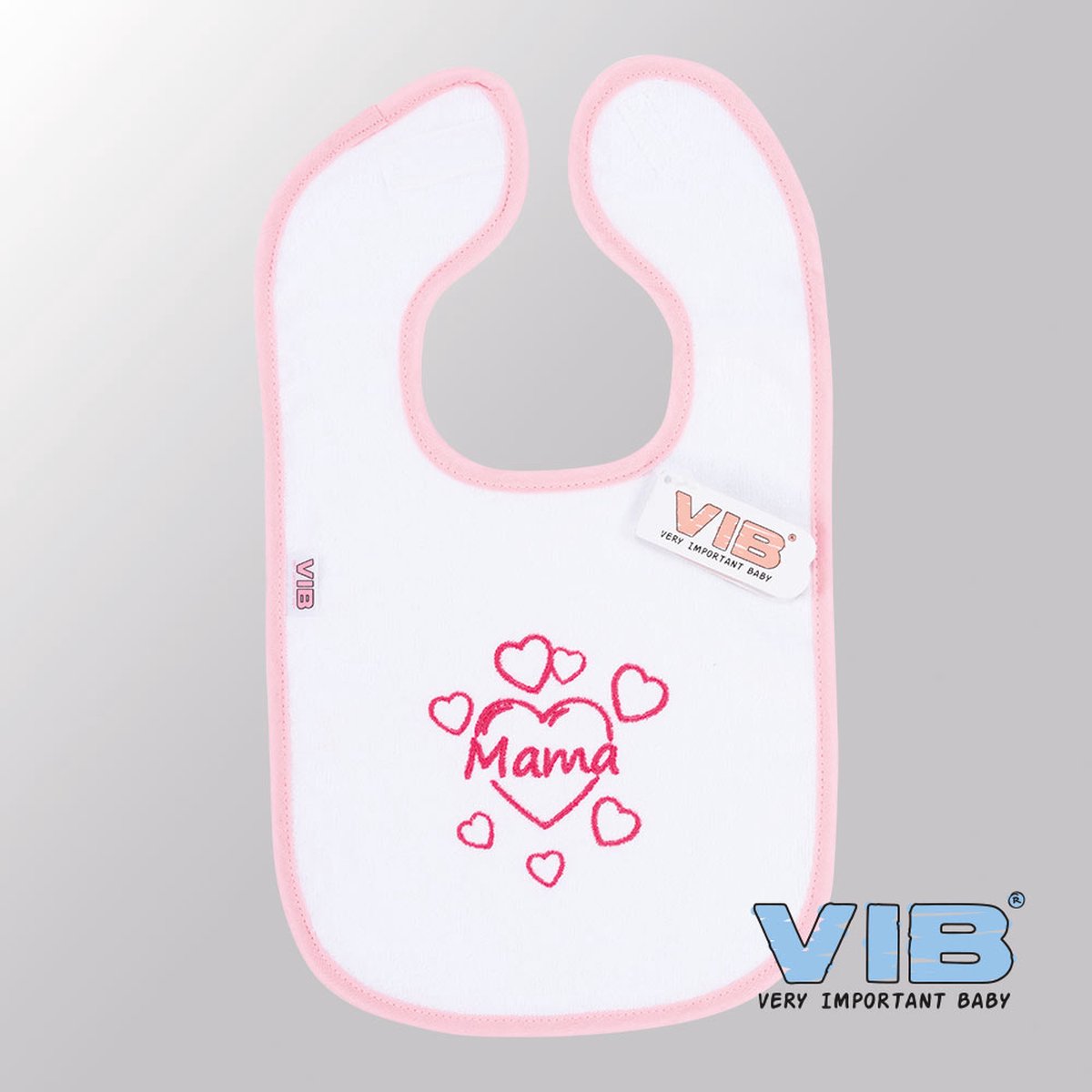 Goedkoopste VIB® - Slabbetje Luxe velours - Mama Hartjes (Wit-Roze) - Babykleertjes - Slabbetjes - zwangerschap aankondiging - baby aankondiging