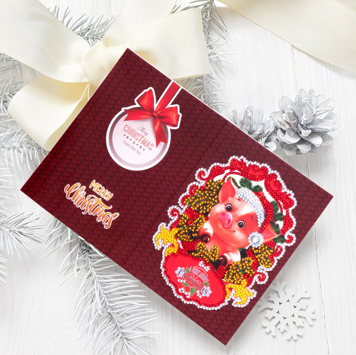 Huntex Diamond Painting Kerstkaarten - 8 Stuks 13x18cm - Complete Set — afbeelding 2