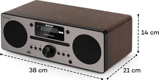 auna Harvard Chaîne compacte radio Internet DAB+ FM lecteur CD Bluetooth  marron Noyer