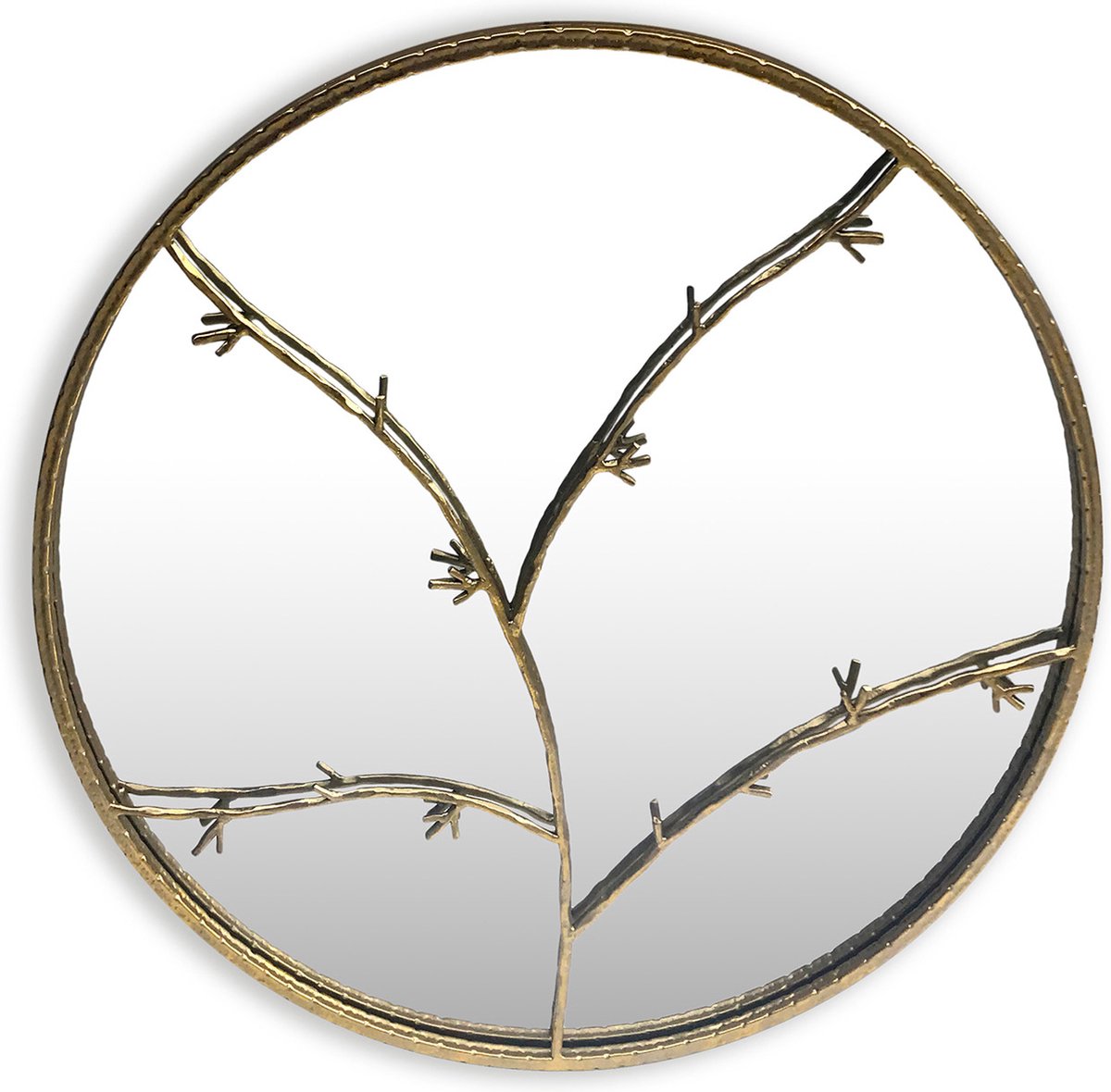 Elegance by Casa Chic - Accent-wandspiegel - 80 x 80 cm - Ronde spiegel met metalen takken - Bladgoud-effect