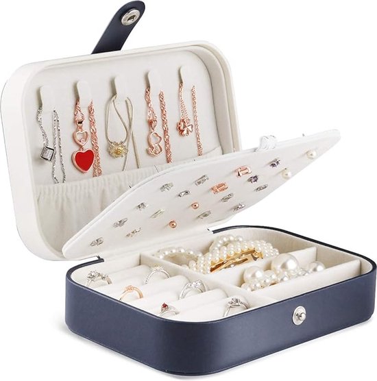 Dajasan Sieradenkistje voor dames en meisjes, grote sieradenopbergdoos, sieradenorganizer, PU-lederen sieradendoosje voor ringen, oorbellen, kettingen, armbanden (champagne