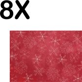 BWK Textiele Placemat - Rood - Wit - Kerst Patroon - Sneeuwvlok - IJskristal - Ster - Set van 8 Placemats - 40x30 cm - Polyester Stof - Afneembaar