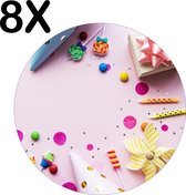 BWK Stevige Ronde Placemat - Roze Party - Feest - Versiering - Achtergrond - Set van 8 Placemats - 40x40 cm - 1 mm dik Polystyreen - Afneembaar